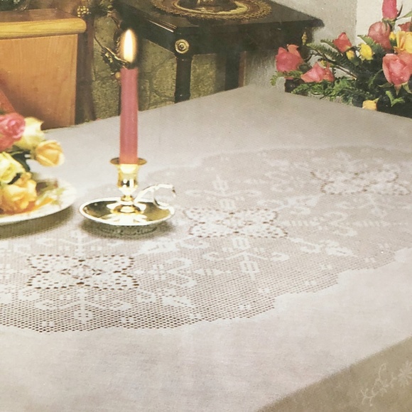 Vtg Crochet Vinyl Lace Table Cloth 70in Round By Better Home GREEN NEW - Picture 3 of 8